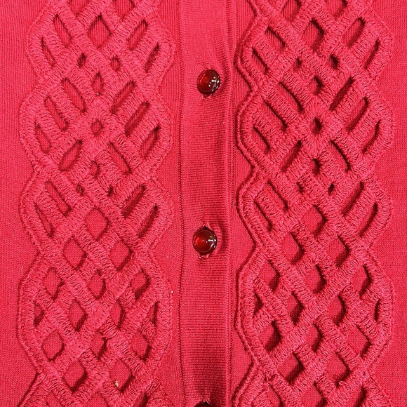 JONES NEW YORK Holiday Christmas Valentine Lattice 3/4 Sleeves Pearlized Buttons - Picture 9 of 14